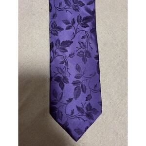 Sarar Tie Mens One Size Purple 100% Silk Floral Jacquard Leaf Pattern Necktie